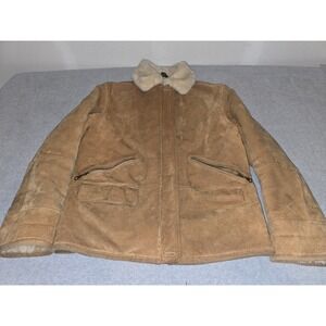 Gallery Mens Genuine Leather Shearling‎ Lined Jacket Tan Nubuck Coat Large
